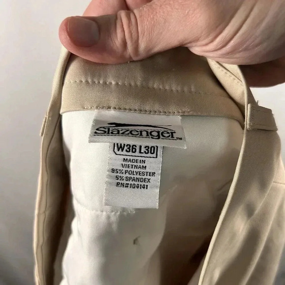 Slazenger Golf Pants Men's 36x30 Solid Beige Pockets Button Zip Poly Blend - Picture 8 of 9